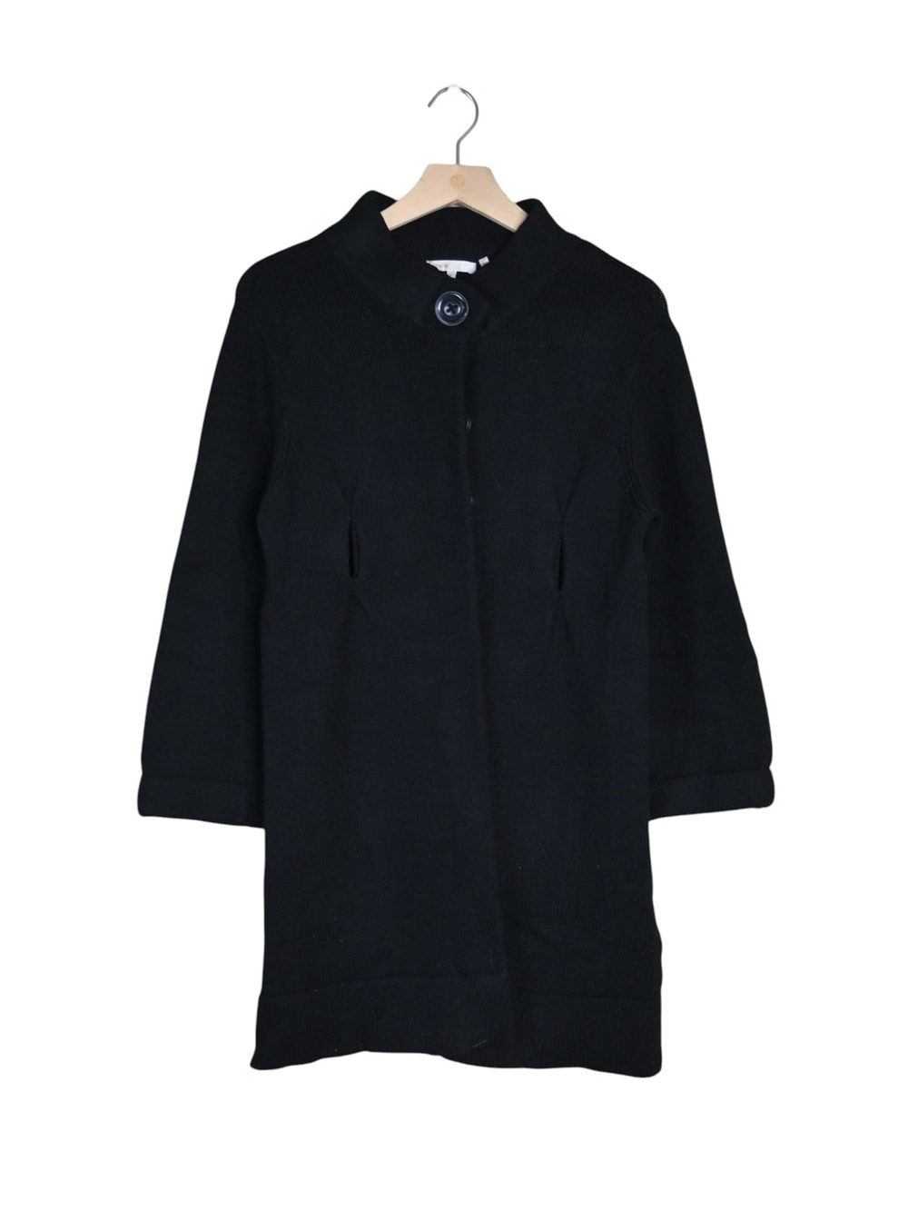 Vince Women's L Black Hi-Collar Mid-Length 80% Wool Sweater Coat